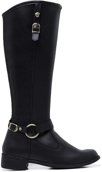Bota feminina Klaufine Aurora cano longo montaria preta com fivela