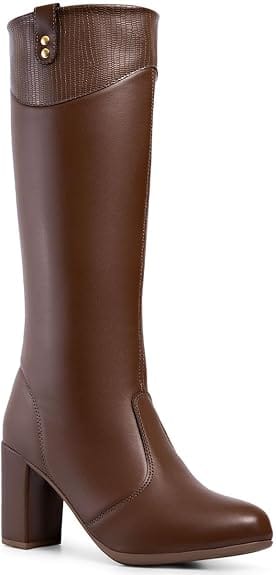 Bota feminina Lumiss cano longo marrom com salto bloco grosso