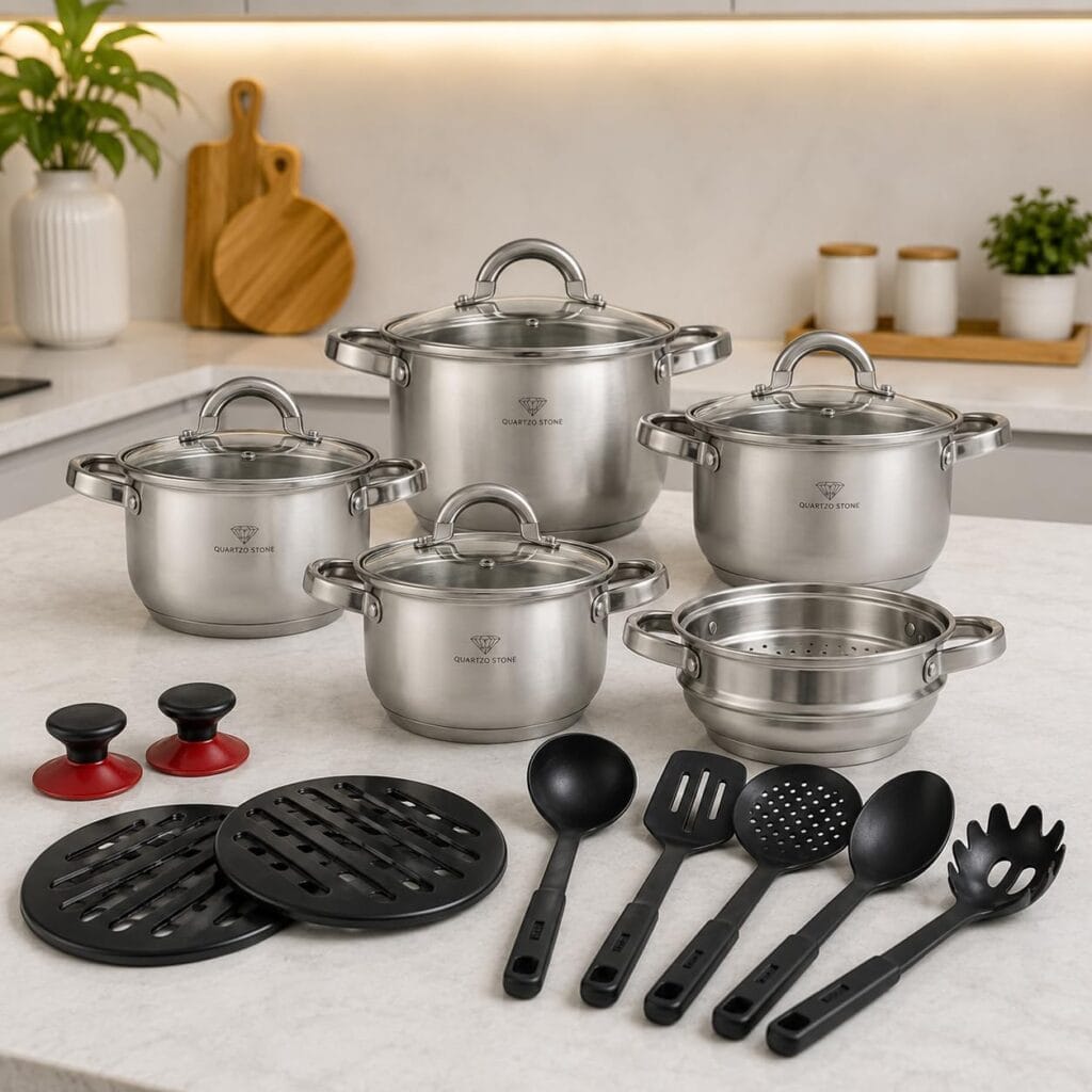 MAAT jogo de panelas em aço inox 19 peças com fundo de 9 camadas