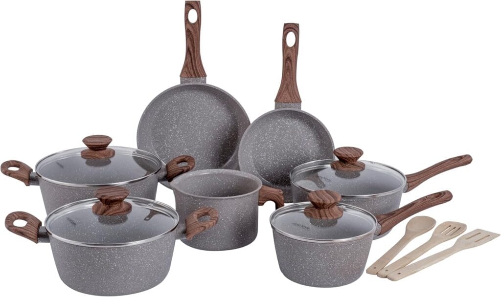Jogo de panelas de cerâmica Mimo Style Style Cook Grafite Bambu 10 peças