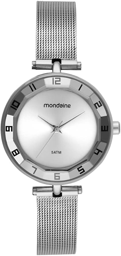 Relógio feminino Mondaine 1954 prata com pulseira mesh