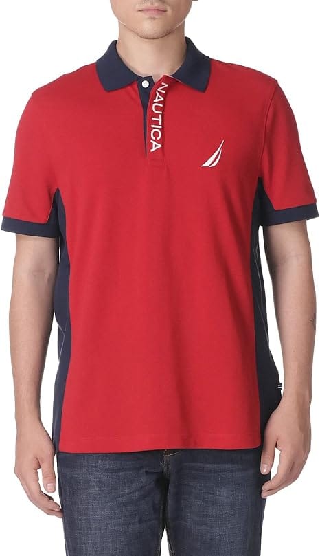 Nautica camisa polo masculina piquet Color Block Performance vermelha