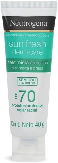 Neutrogena Sun Fresh Derm Care FPS 70 protetor solar facial para pele mista e oleosa com toque seco e niacinamida.