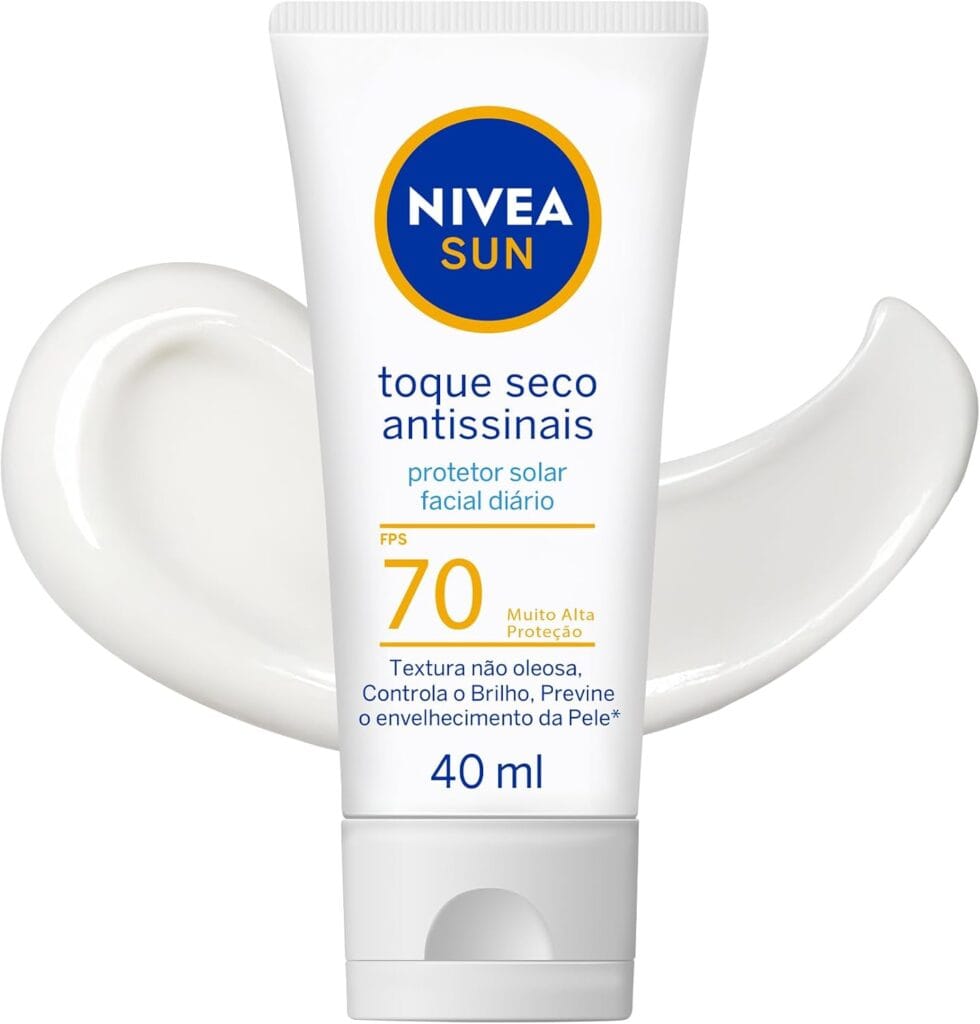 NIVEA SUN Protetor Solar Facial Toque Seco Antissinais FPS 70 40 ml com acabamento matte e controle da oleosidade