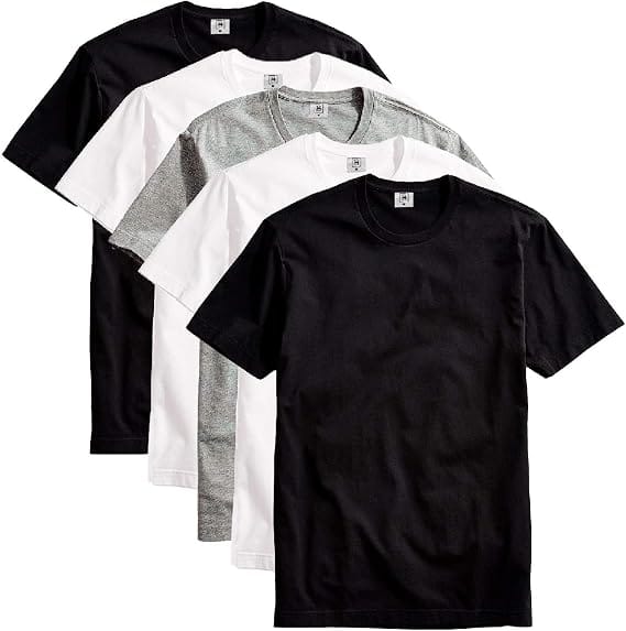 PART.B kit com 5 camisetas masculinas básicas de algodão branco preto e cinza