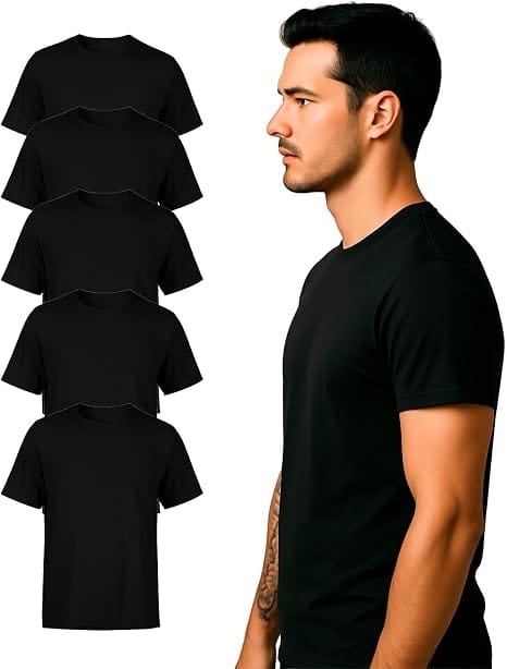 QueroShoes kit com 5 camisetas masculinas básicas 100% algodão pretas