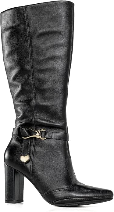 Bota feminina Ramarim cano longo preta com salto alto bloco