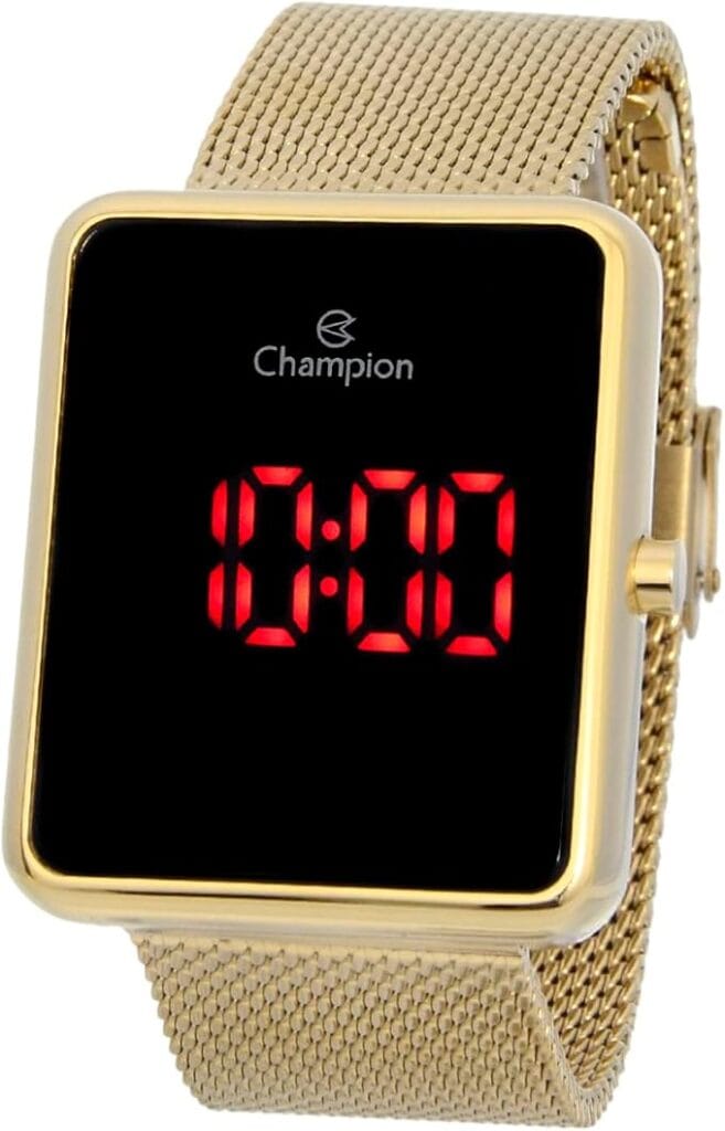 Relógio Champion LED Digital feminino dourado com mostrador preto