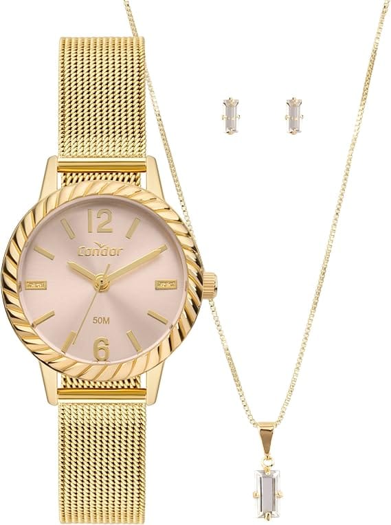Relógio Condor feminino Mini CO2035NPE/K4J dourado com mostrador rosé