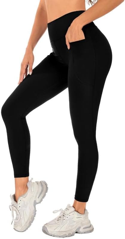 Legging Romantic Crown Fitness feminina preta de cintura alta com bolso lateral para academia e corrida.