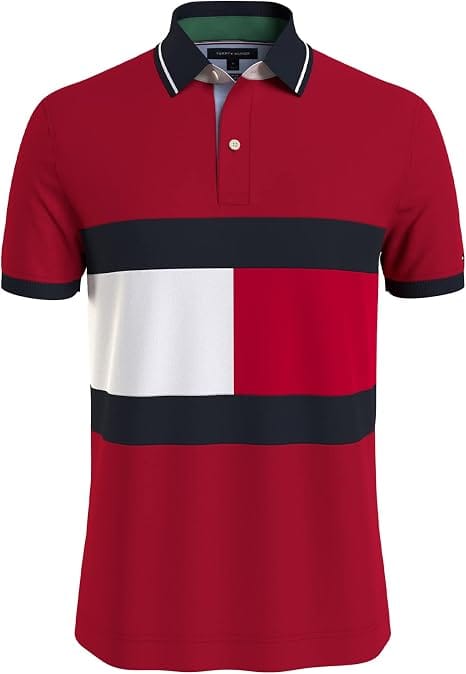Tommy Hilfiger camisa polo masculina piqué vermelha em algodão com elastano