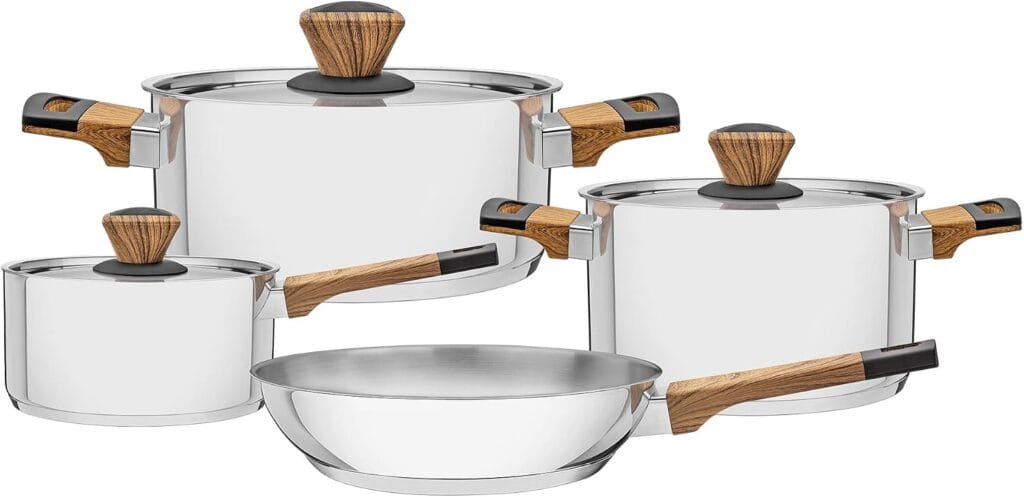 Tramontina Brava Baquelite jogo de panelas em aço inox com fundo triplo 4 peças