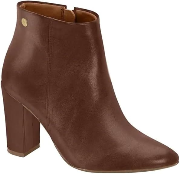 Bota feminina Vizzano café de cano curto com salto médio em bloco modelo 3105.100