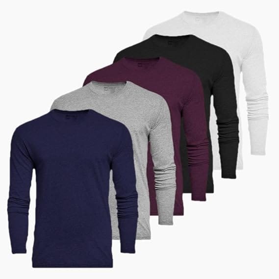 ZAROC kit com 5 camisetas masculinas manga longa slim 100% algodão