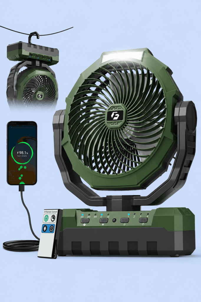 FRIZCOL ventilador portátil recarregável 24000 mAh com luz LED e controle remoto