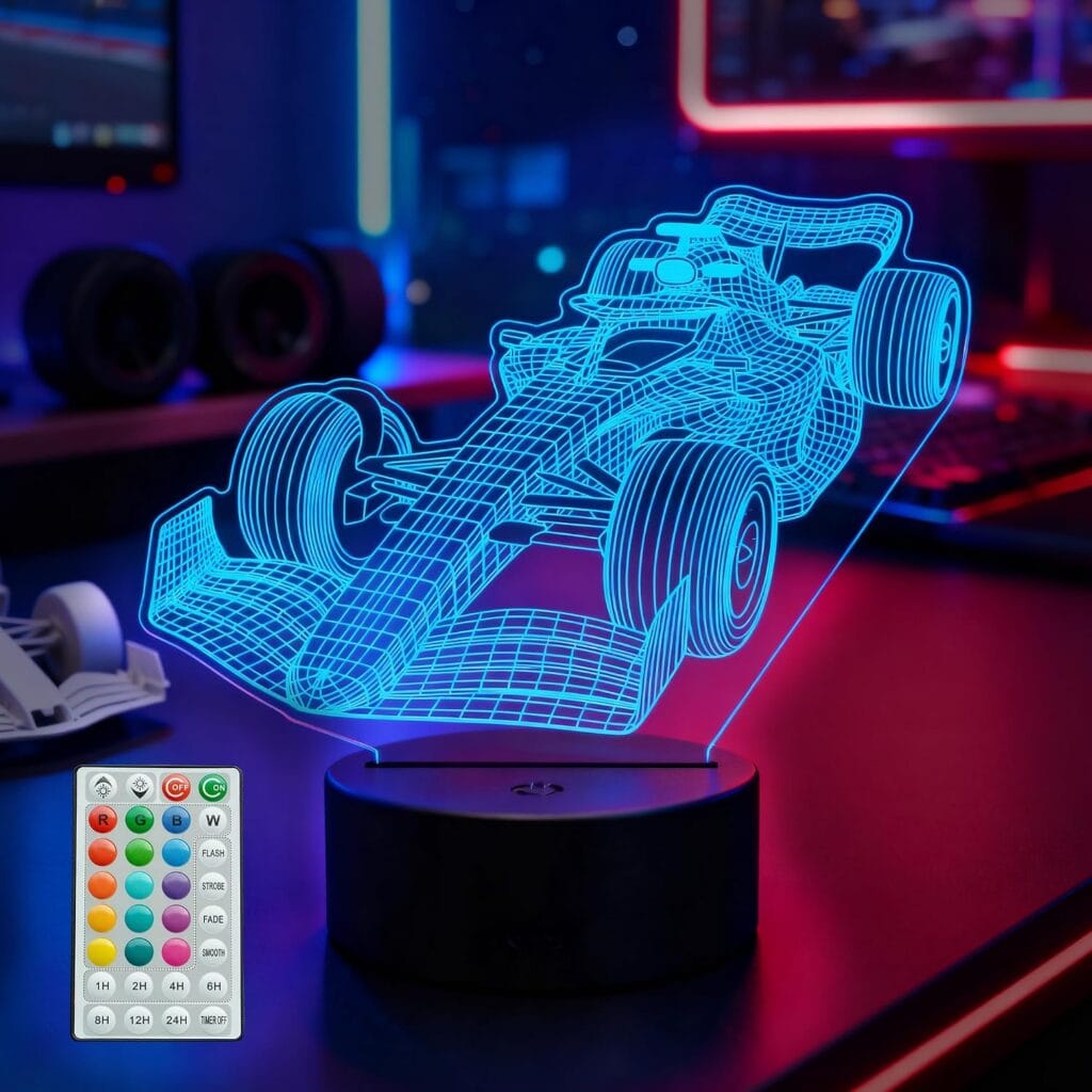 Colortown luminária 3D Fórmula 1 com LED RGB e controle remoto