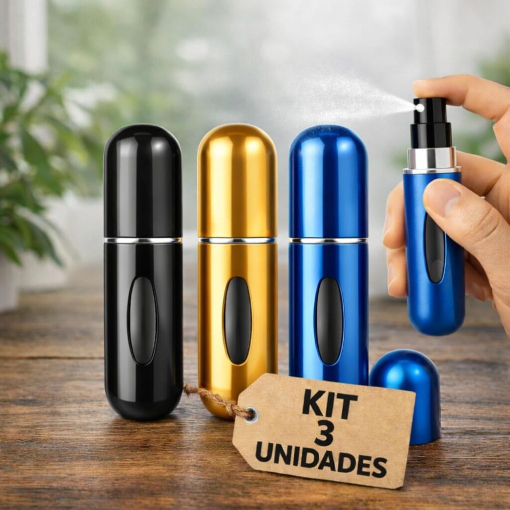 Kit com 3 porta-perfumes recarregáveis de 5 ml para viagem